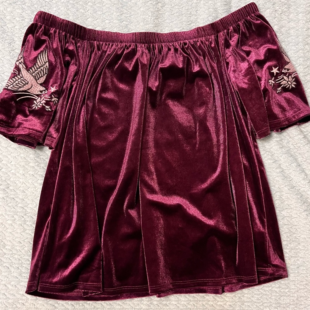 Velvet Embroider Off Shoulder Top